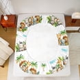 thumbnail image 5 of Homewish Cute Zoo Animal Twin Sheet Sets,Green Monstera Leaf Coconut Tree Twin Fitted Sheet,White Green Brown 03 For Girsl Boys,Super Cozy Room Decor,3 Pieces, 5 of 7