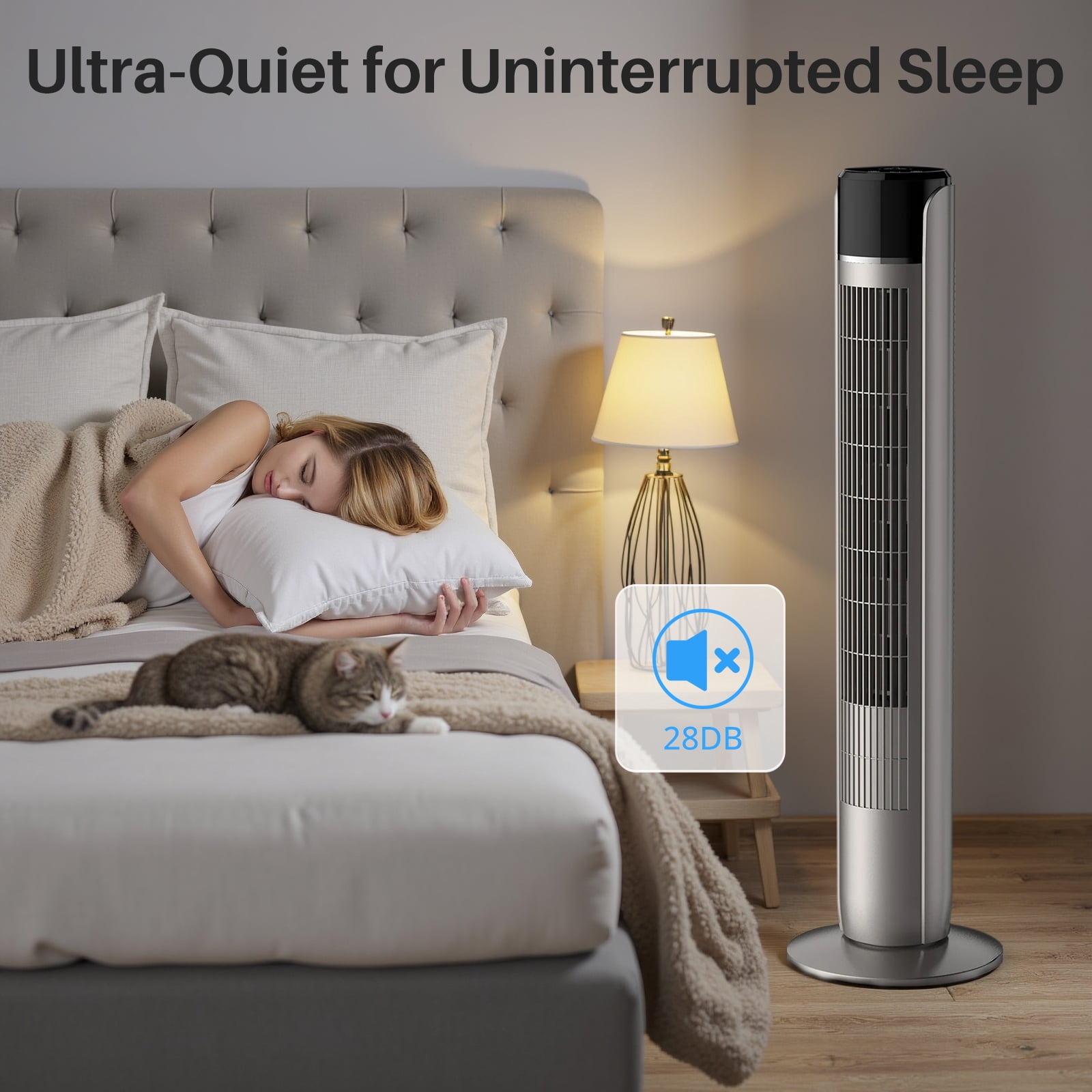 Tower Fan for Home, 36" Standing Floor Fan with Remote, Bladeless Fan Cold Air Quiet, 5 Speeds, 4 Modes, LED Display, Gray