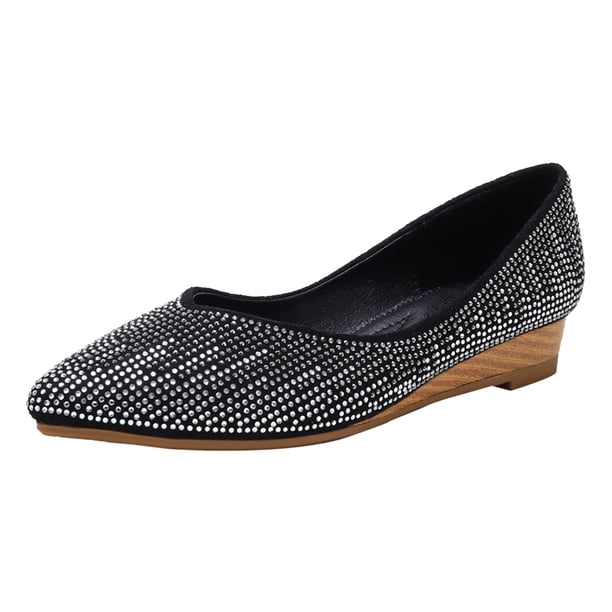 GWAABD Fashion Shoes for Women Allover Rhinestone Slip On Loafers for