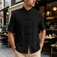 thumbnail image 5 of UVEASISHA Cotton Linen Button Down Shirts for Men Traditional Kung Fu Uniform Short Sleeve Shirt Stand Collar Casual Chinese Frog Buttons Shirts Black L, 5 of 10