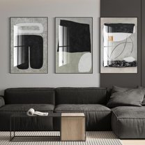 Hieng Large bright black and white geometric abstract wall art modern decorative painting, suitable for living room, bedroom, bathroom, and office poster decoration printing