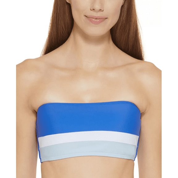 DKNY LAPIS BLUE Colorblocked Bandeau Bikini Swim Top, US Small