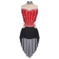 thumbnail image 5 of YiZYiF Women Glittery Rhinestone Modern Lyrical Dance Costume Flowy Tulle Skirt Ballet Leotard Dress Burgundy XXL, 5 of 7