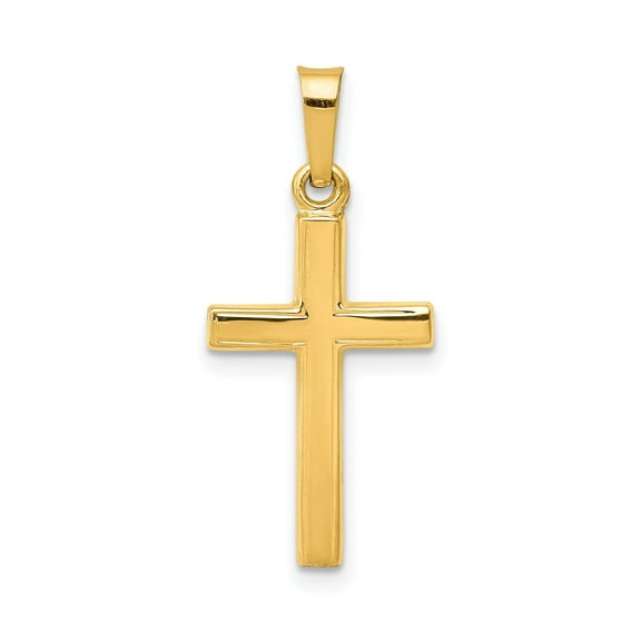 14k Yellow Gold Cross Pendant for Men and Women, Polished Plain Christian Necklace Charm, Religious Catholic Jewelry for Faith and Devotion