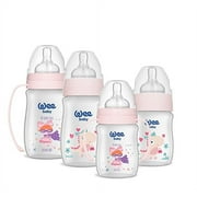 Wee Baby Classic+Newborn Baby Bottle Feeding Starter Gift Set, Spare Grip, Anti-Colic Features, BPA Free,Pink/Girls, 6-Count