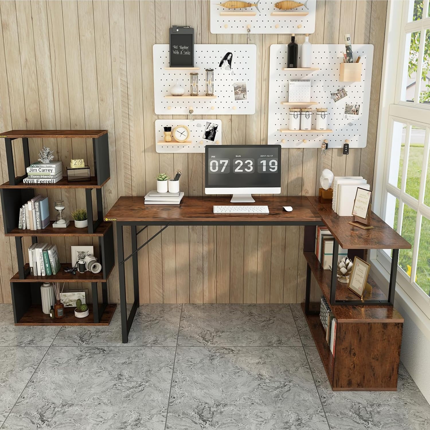 L Shaped Computer Desk with 2 Shelves Bookshelf, Modern Corner Computer Desk with Storage, Office Desk Study Table Writing Desk for Home Office