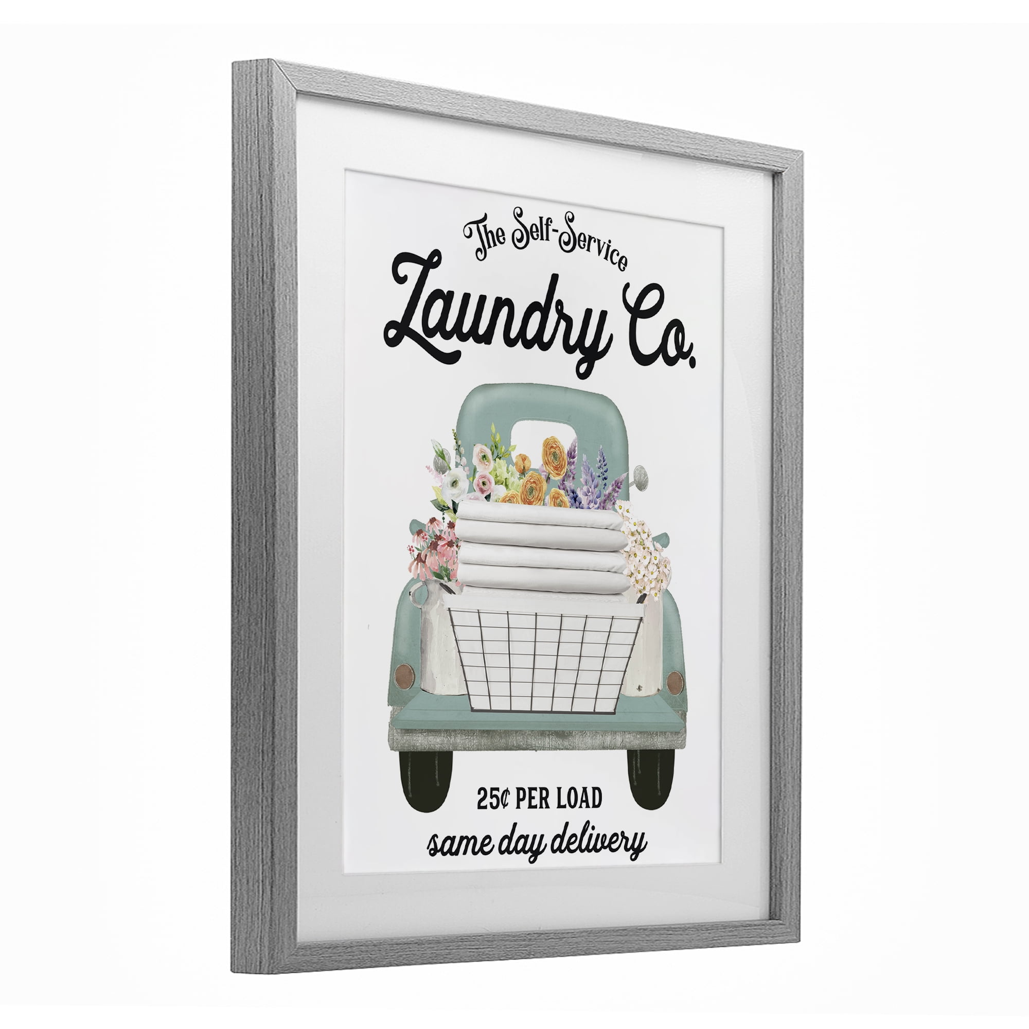 Laundry Delivery Truck Gray Framed Print Under Glass, design by Lettered and Lined