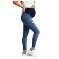 thumbnail image 7 of BRGZLK Maternity Jeans Pants Summer Trendy High Waist Belly Support Slim Stretch Pregnancy Casual Fitted Slimming Distressed Denim Pants Dark Blue L, 7 of 7