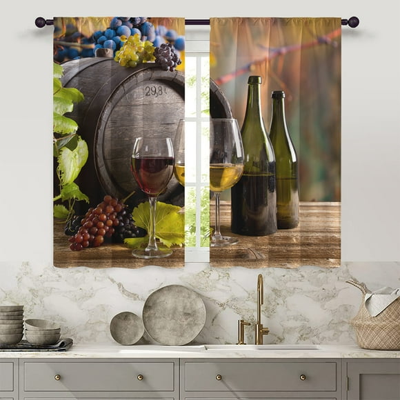 Innerwin Panel Window Treatment Curtain Ready Made Waterproof Drape Red Wine Printed 2PS Rod Pocket Modern Short Curtains Style -10 W:27.5"xL:59"