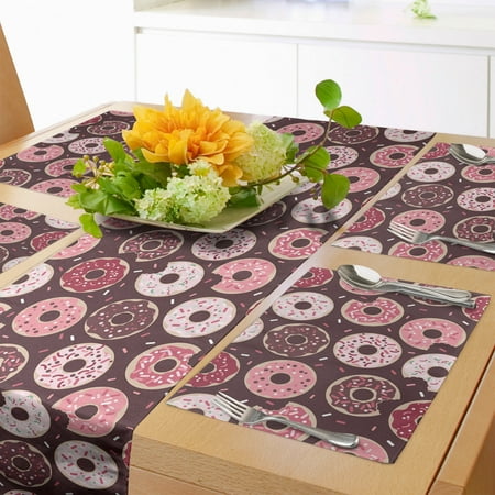 

Dessert Table Runner & Placemats Glazed Donuts with Sprinkles Yummy Bites Bakery Goods Delicious Food Set for Dining Table Placemat 4 pcs + Runner 16 x72 Pastel Pink Dark Mauve by Ambesonne
