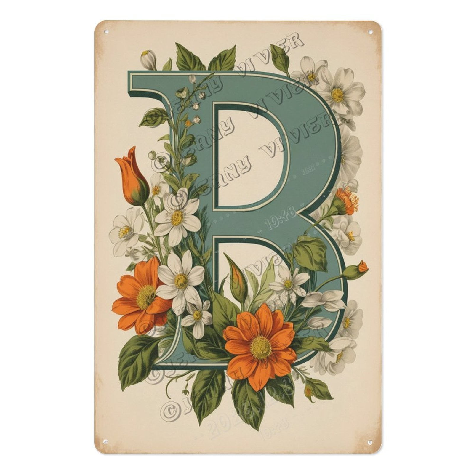 Floral Initial 'B' Decorative Sign – Beautiful Personalized Wall Art for Home & Nursery, Ideal Birthday, Baby Shower, and Housewarming Gift 8x12 inch
