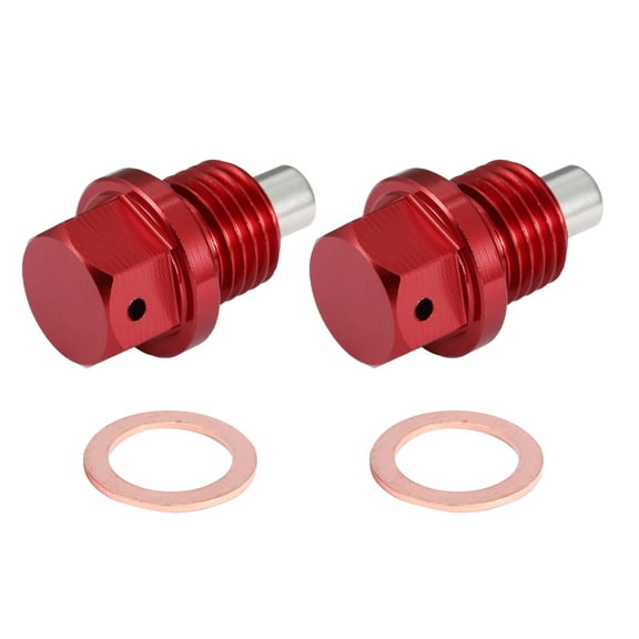 Unique Bargains 2 Set M14x1.5 Oil Drain Plug Magnetic Aluminum Alloy with 2 Washer for Car Motorcycle Red