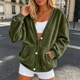 thumbnail image 2 of jiaxiM Sweatshirt for Women Terry Cloth V Neck Button Down Cardigan Long Sleeve Sweatshirt Jacket Dual Side Pockets Casual Loungewear Transitional Layering Top Spring Fall Daily Outfit, 2 of 6