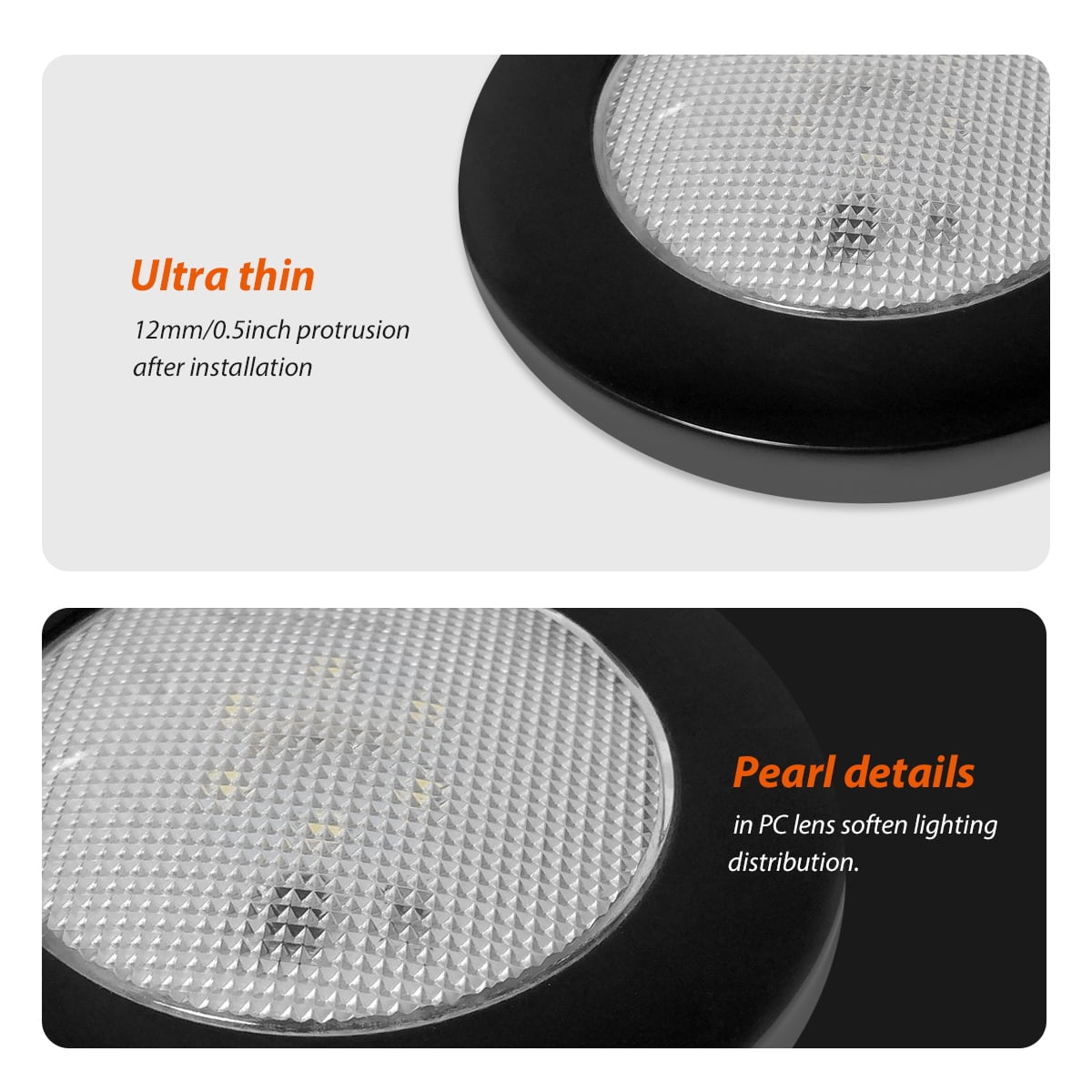 Dream Lighting 3.5" 12V LED Puck Lights, Cool White, 10-Pack, IP66 Waterproof, Surface Mount,Black Shell,for RV Ceiling, Cabinet, Under Counter, Kitchen