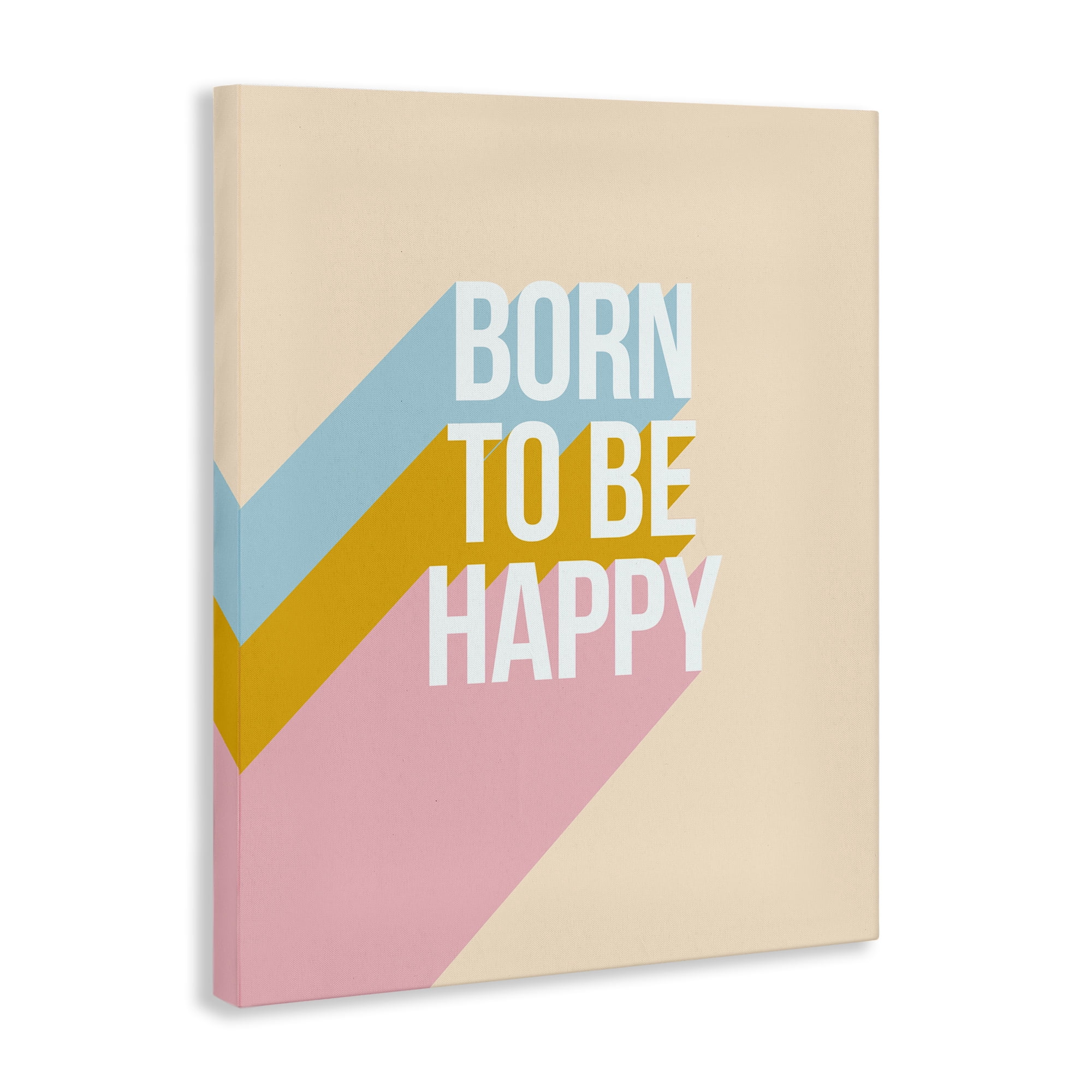 Stupell Industries Born To Be Happy Pastel Text & Numbers Painting Wrapped Canvas Art Print Wall Art, 16 x 20