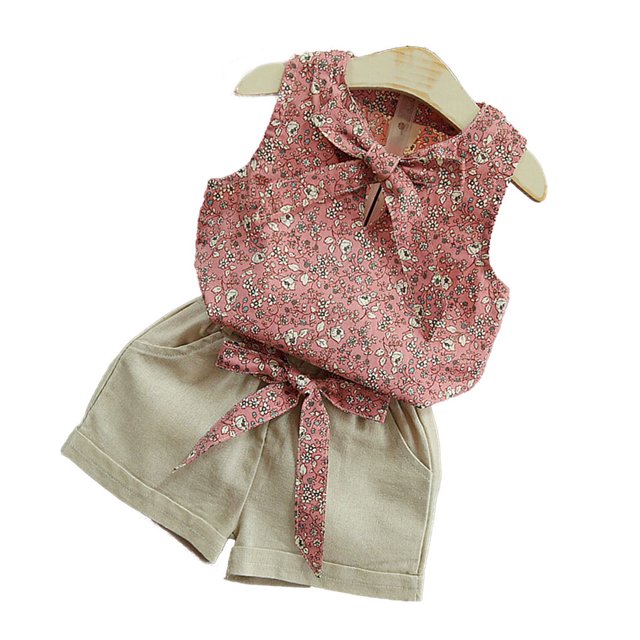 Jumpingount Conjunto de 2 piezas para niños, chaleco para bebé, pantalones cortos, ropa para niños, ropa de verano para niñas conjuntos de ropa Rosado rojo 110cm