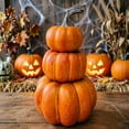 thumbnail image 4 of SUYOLL 3 Tier Stacked Pumpkin Realistic Foam Pumpkin Stack With Fall Halloween Decorations Indoor Tabletop Centerpiece Ornament Decal, 4 of 5