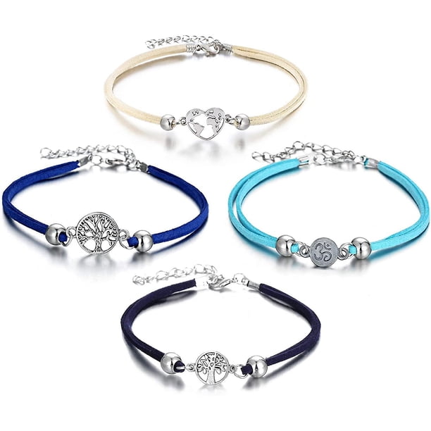 Heytea 4 Piezas Tobilleras Pulsera-Tobillera para Mujer Cuentas Boho Plata Antigua Árbol de la Vida Tobilleras Cadena para pies Joyería de Playa - -