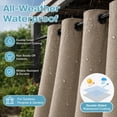 thumbnail image 3 of DONGPAI 100% Blackout Outdoor Curtains for Patio Waterproof & Windproof, Linen Texture 100 In Extra Wide Outside Curtain with Top & Bottom Grommets, Taupe, 100" x 84", 1 Panel, 3 of 6