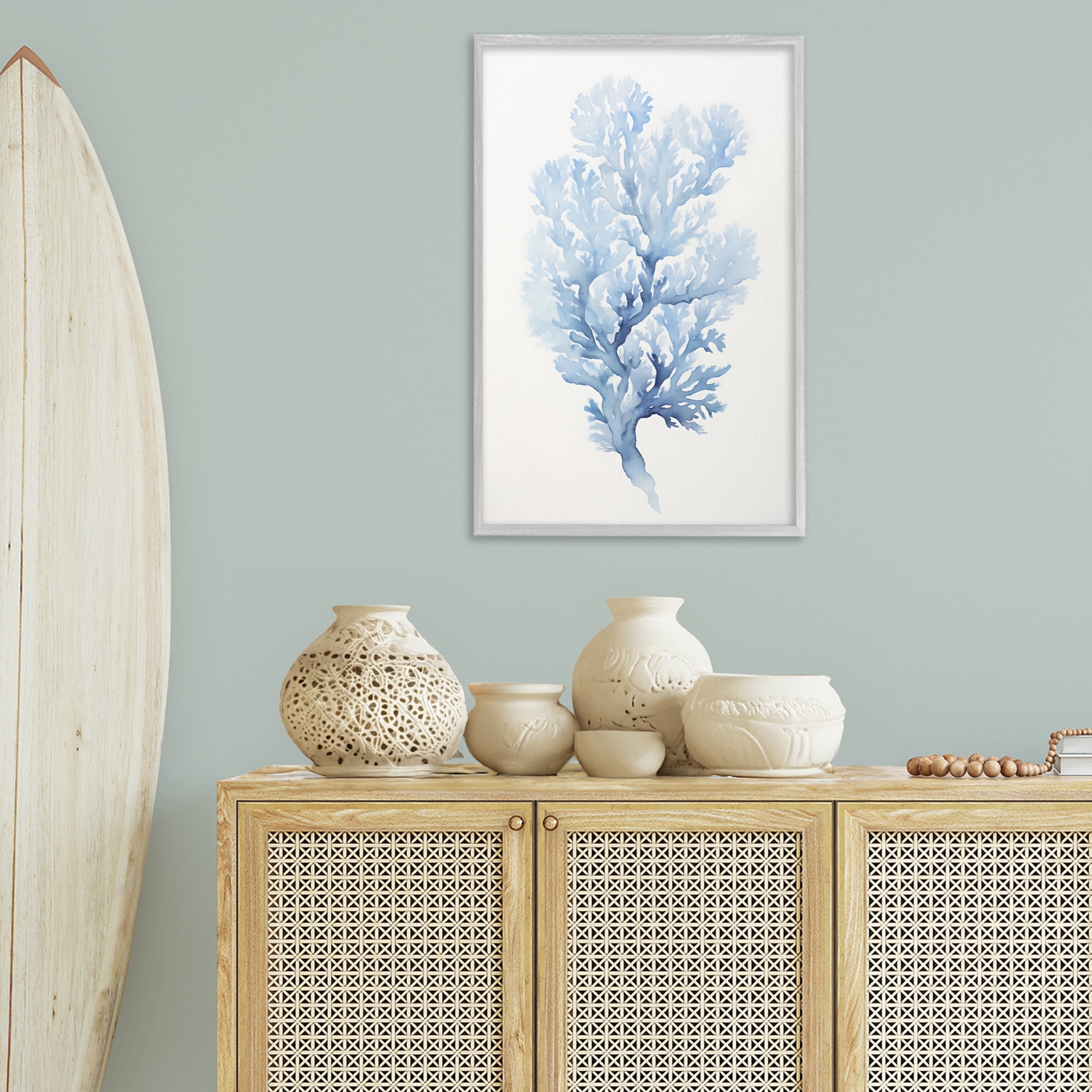 Stupell Industries Indigo Coral Shape Animals & Insects Painting Gray Framed Art Print Wall Art, 20 x 30
