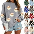thumbnail image 5 of larppty Retro Santa Sweatshirt for Women Christmas Sweaters Crewneck Oversized Long Sleeve Tops Fashion Outfits (Sky Blue, L), 5 of 9