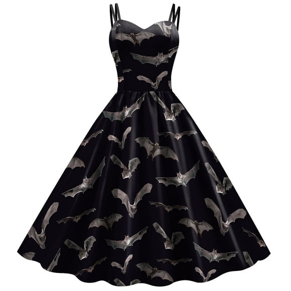 Huanglei Women's Pumpkin Head Bat Print Camisole Dress