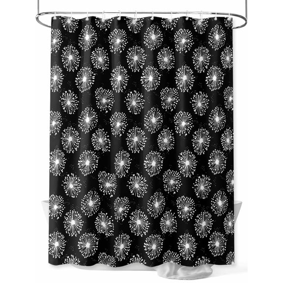 Fsddascl Black White Dandelion Shower Curtain Set - Standard 72" x 72" Washable Bathtub Curtain with 12 Hooks, Farmhouse Botanical Blossom Waterproof Fabric Stall Shower Curtains for Bathroom/Bathtub