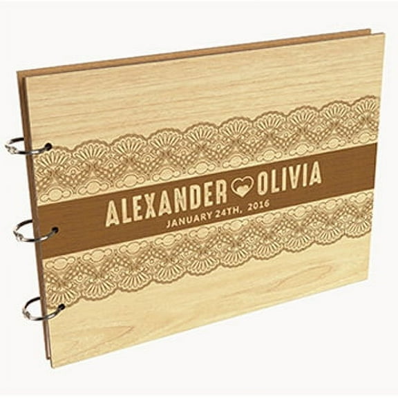 Darling Souvenir Personalized Engraved Laser Cut Wedding Guest Book Wooden Cover Sign-in Book Registry Guestbook Scrapbook-6K