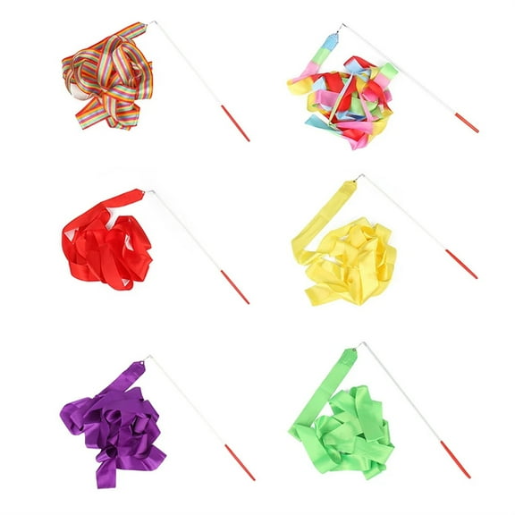 6pcs 2m Gym Dance Ribbons Training Twirling Rod Rhythmic Equipment Gymnastics Rainbow Stick Twirler For Kids.