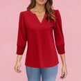 thumbnail image 4 of BOMYJESK Red Tops For Women 3/4 Sleeve V Neck Dressy Casual Shirts Spring Fashion Vacation Tunic Blouses Loose Fit Athletic Tees Tops Red L, 4 of 4