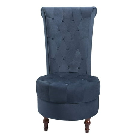 Classic Chairs Windaze Accent Ottoman Chair Button Tufted High Back Cushioned Velvet Classic Sofa Couch, Blue ()