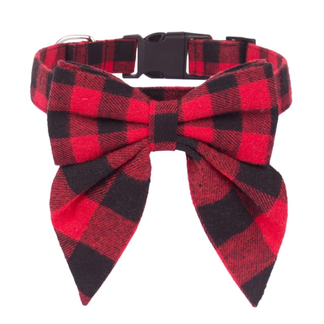 Christmas Dog Collier avec Nœud, Colliers de Noël pour Chien en Coton Réglable à Carreaux Rouges avec Nœud Papillon pour Grands Chiens et Animaux