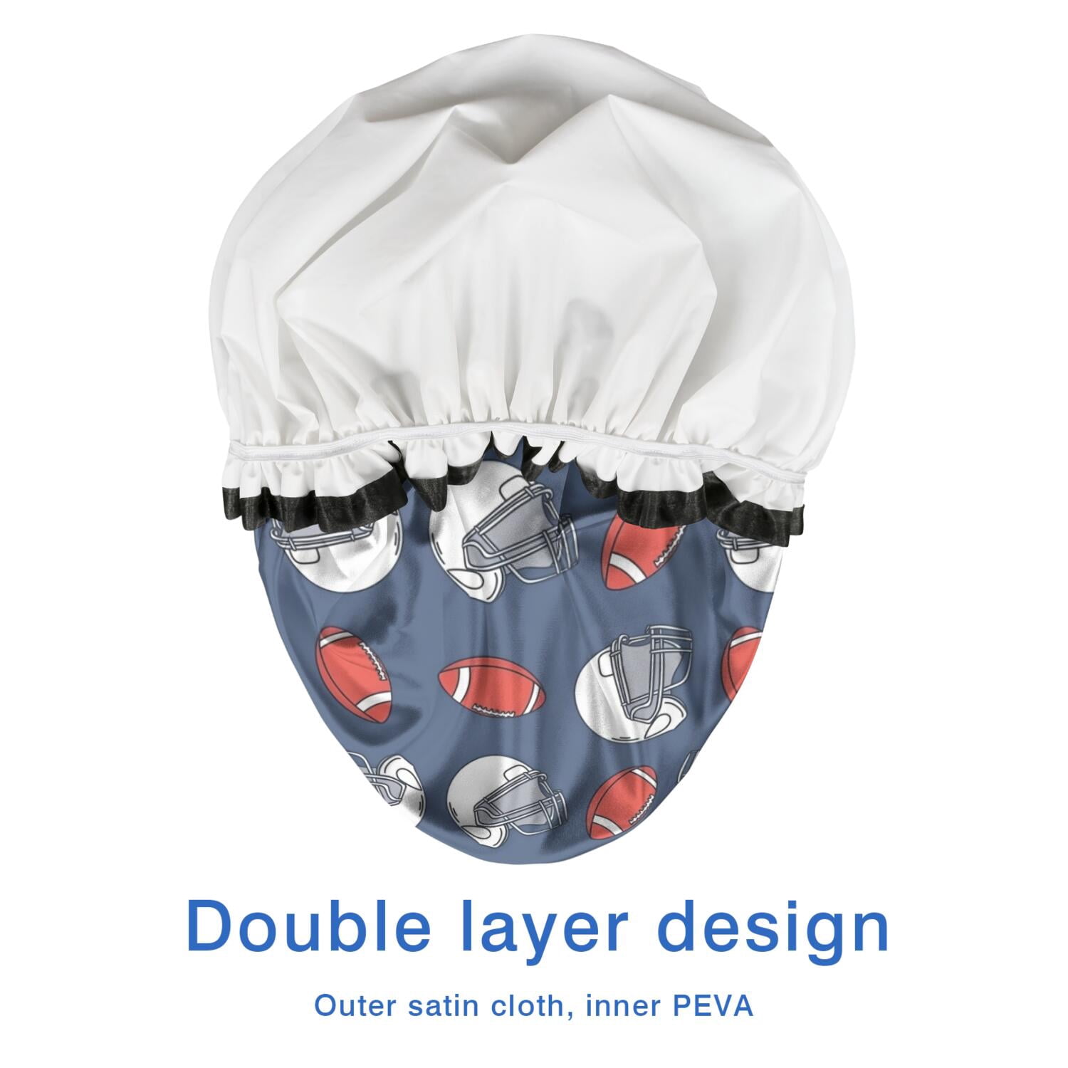 Shower Caps,Blue Football Helmets and Balls Pattern Waterproof Shower Cap for Women 4 Pieces,Double Reusable Hair Cover for Shower PEVA Elastic Stretch Hem