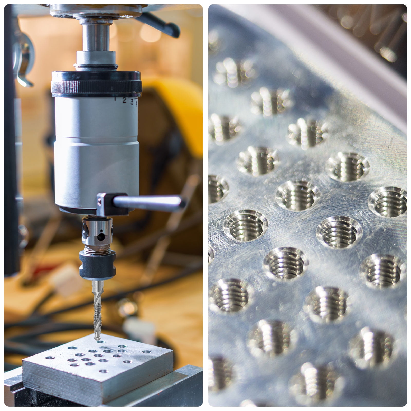 Uxcell 13 Pieces Combination Drill and Tap Bit Set, SAE 6-32NC to 1/4-20NC Metric M3 to M10 Thread Taps with Adapter