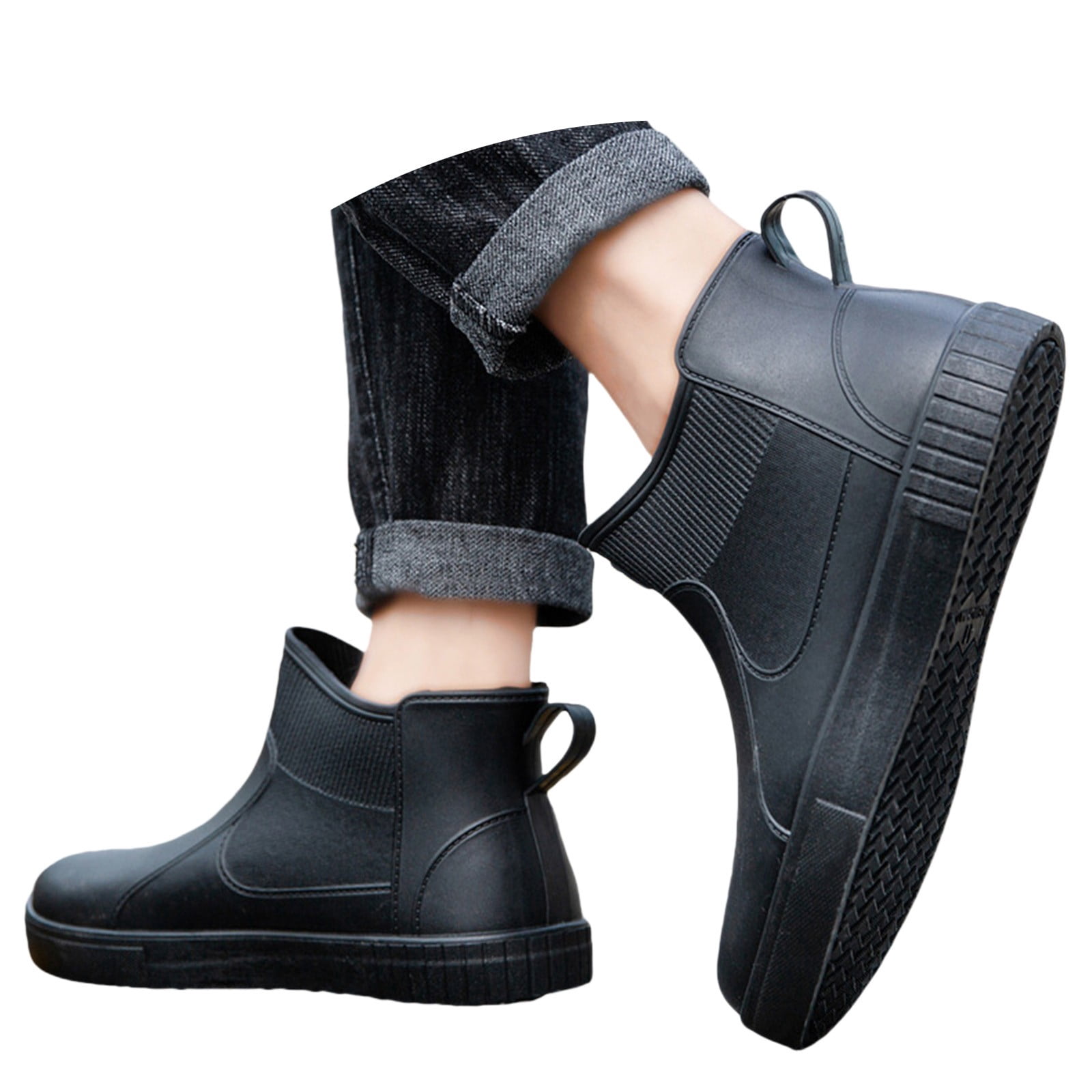 TIREOW Men's Ankle Rain Boots Slip On Deck Boots Anti-Slip Rubber Waterproof Boots Lightweight Slip-On Rain PVC Footwear for Outdoor Gardening Boating Camping Sailing River