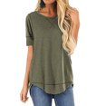 thumbnail image 3 of stanreset Women T-shirt Solid Color Stitching Top Asymmetrical Hem Blouse, Khaki, XXL, 3 of 7