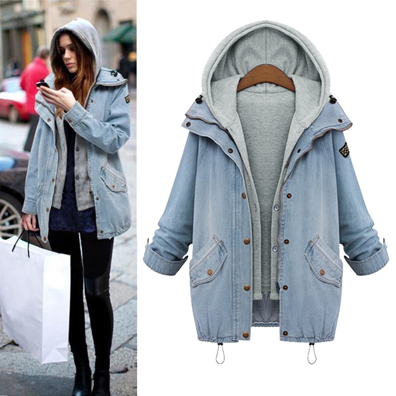 blue jean jacket with hoodie