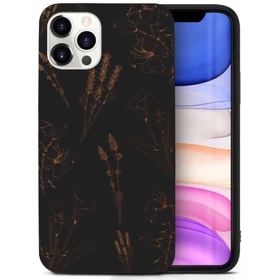 Case Yard Wooden Case for iPhone-11-Pro Soft TPU Silicone cover Slim Fit Shockproof Wood Protective Phone Cover for Girls Boys Men and Women Supports Wireless Charging Flowers X Design
