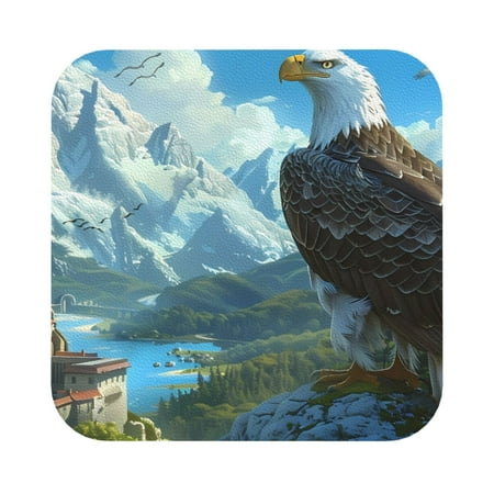

Pofeuu Majestic Eagle Over Castle Print Leather Coasters Set of 6 Round Cups Mugs Mat Pad for Home Kitchen Heat Resistant Drink Coasters Square