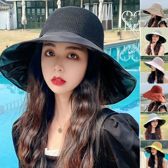 Shenmeida Women's Sun Hat Packable Bucket Hat UV Protective Breathable Foldable Wide Brim Fishing Hat Beach Cap with Bow