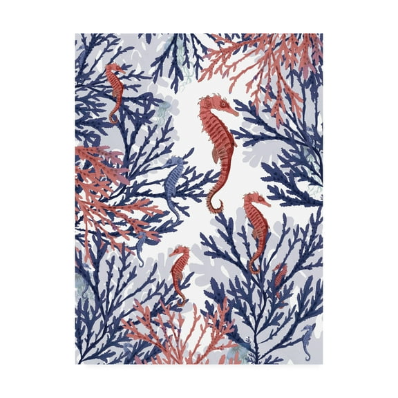 Trademark Fine Art 'Coral and Seahorse, Pink and Blue' Canvas Art by Fab Funky