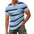thumbnail image 4 of WAYUTE Men's T Shirts Short Sleeve V Neck Patchwork Color Striped Graphic Tees Stretch Fit Tops with Front Pocket Classic Casual Summer Tshirts, 4 of 7