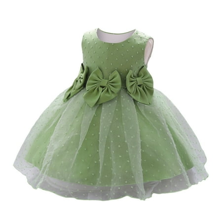 

YDOJG Dresses for Girls Infant Sleeveless Bowknot Mesh Princess Dress Fashion Festival Christening Dress Green 6-12 Months