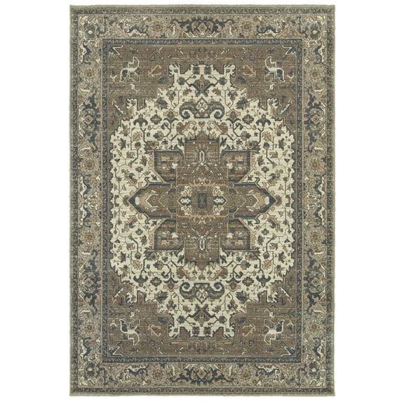 Minta Traditional Oriental Area Rug, Ivory/ Grey, 4' x 6'