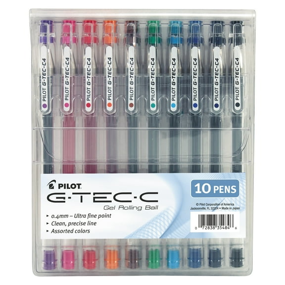 Pilot G-TEC-C Ultra Gel Ink Stick Pen, Assorted Ink, .4mm, 10 Count