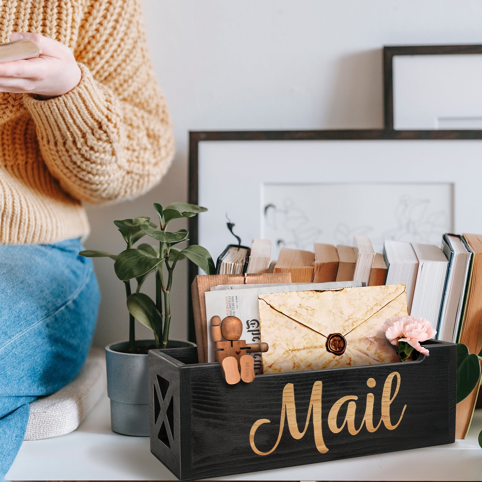 Mail Organizer Countertop - Mail Holder Countertop, Letter Holder, Mail Tray, Mail Holder Box for Desk, Mail Basket for Counter, Mail Storage Organizer, Rustic Wooden Mail Holder Wall Mount