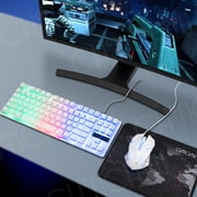 CHONCHOW Wired Gaming Keyboard and Mouse Combo, 87-Key White TKL Rainbow Backlit Keyboard, 3200 DPI 6-Button Mouse for PC