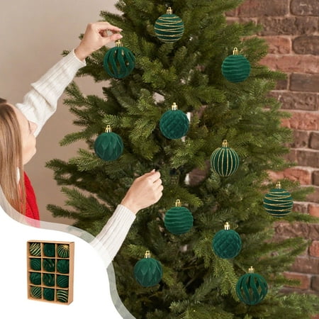 Christmas Ball Ornaments 12pcs for Indoor Tree and Seasonal Display Enhances Holiday Atmosphere with Variety Lightweight Velvet Texture Easy to Hang Christmas Party Decor Ihhxbz | Green