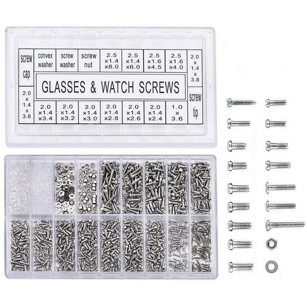 Surtido de 1000 piezas de minigafas de sol con forma de microgafas, kit de reparación de tuercas de reloj con tornillos de acero inoxidable