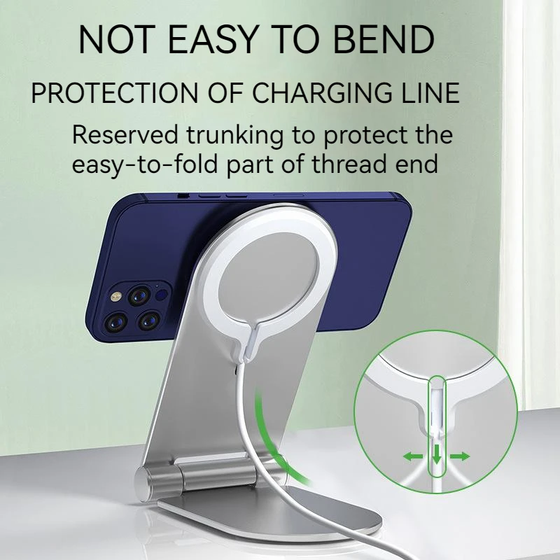 Wireless Charger Desktop Power Dock Stand - Foldable Magnetic Phone Charger Stand, MagSafe Compatible - For iPhone and Other Qi-Enabled Devices (Charger Not Included)
